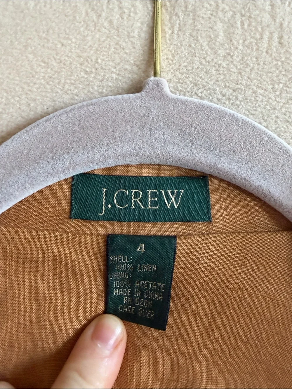 JCrew 100% Linen Camel Brown Blazer Jacket Size 4 Vtg 90s